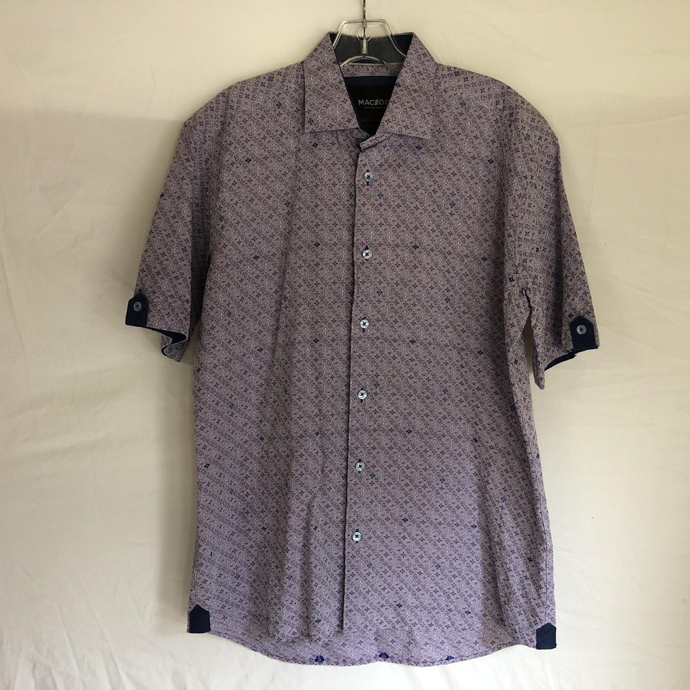 Maceoo Shirt Mens Medium Purple Geometric Cotton Short Sleeve Button Front